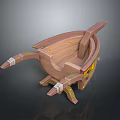 Decorative 3D Wooden Boat Model In Cartoon Style With Green Yellow Accents And White Straps