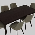 Rectangular Dark Wooden Dining Table With Six Light Gray Upholstered Modern Chairs 3d model