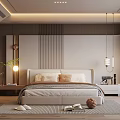 Modern Bedroom Interior with Comfortable Bed Nightstand and Pendant Lighting Rug and Potted Plant Decoration