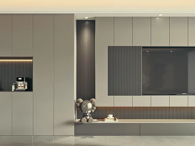 Modern TV Wall Design With Built-in TV Wooden Panels And Storage Platform 3d model