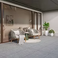 Comfortable Leisure Chairs On Modern Patio With Glass Doors And Side Table