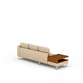 Modern Beige Sofa With Attached Wooden Side Table And Metal Legs