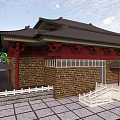 Traditional Chinese Garden Courtyard With Black Roof Green Trees And Paved Ground