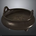 Traditional Brass Incense Burner With Two Handles And Three Feet Design