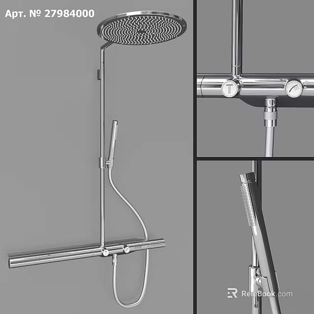 Shower Faucet With Handheld And Fixed Showerhead Metal Structure And Control Knob 3d model 