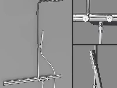 Shower Faucet With Handheld And Fixed Showerhead Metal Structure And Control Knob 3d model