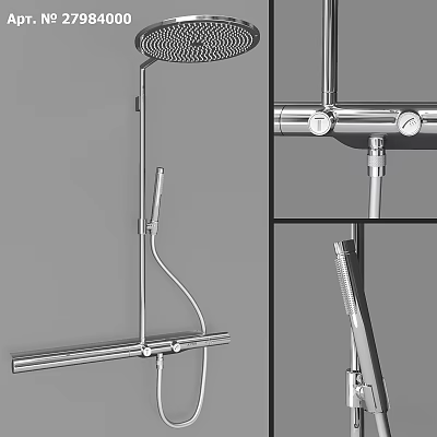 Shower Faucet With Handheld And Fixed Showerhead Metal Structure And Control Knob 3d model