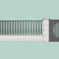Modern Entrance Gate With Black Metal Fence And Stone Pillars Circular Design