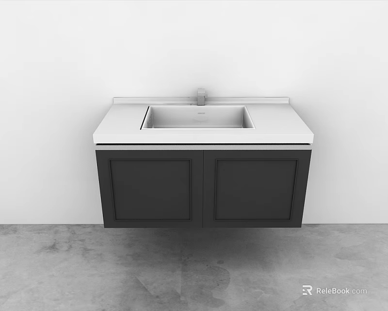 Modern Bathroom Sink Vanity With White Countertop And Black Cabinet Doors 3d model 