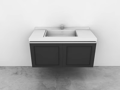 Modern Bathroom Sink Vanity With White Countertop And Black Cabinet Doors 3d model