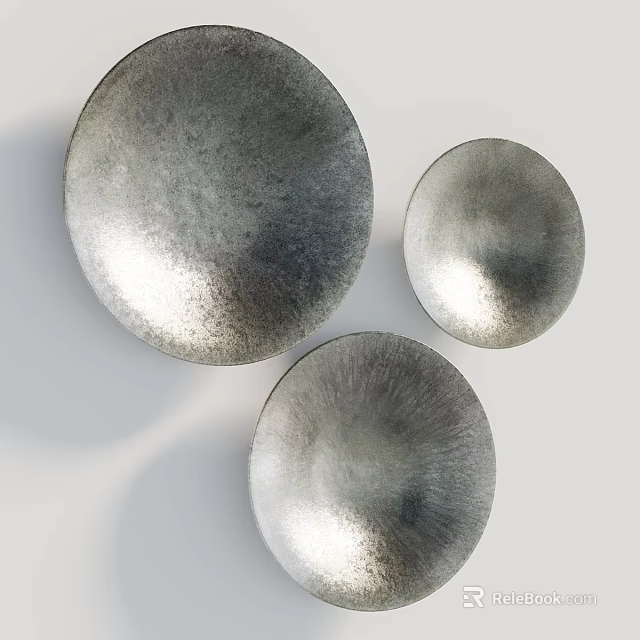 Metallic Round Textured Decorative Plates Arranged on White Background 3d model