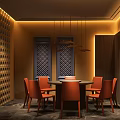 Elegant Modern Private Dining Room Interior With Round Dining Table Gray Chairs And Warm Lighting 3d model