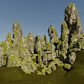 Natural Rockery Stones Covered With Lush Green Moss In Garden Landscape