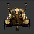 Ornate Golden Vintage Carriage With Horse Head Design And Mechanical Details