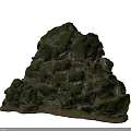 Natural Rock Formation Covered With Green Moss And Rough Stone Layers 3d model