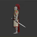 Ancient Warrior Weapon With Gold Red Armour And Red Plumed Helmet