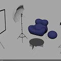 Commercial Equipment with Softbox Umbrella Reflector Tripod Bean Bag Chair Small Table and Camera Gear