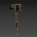 Medieval Metal Hammer Weapon With Square Head And Spiral Wooden Handle Design