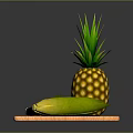 Wooden Cutting Board With Fresh Pineapple Sharp Knife And Corn Ears