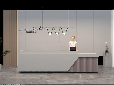Modern Front Desk Reception Area With Minimalist Counter Lighting And Professional Receptionist 3d model