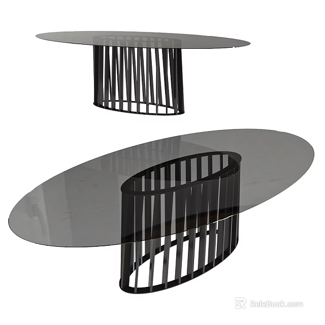 Modern Coffee Table With Glass Top And Black Metal Striped Frame Design 3d model 