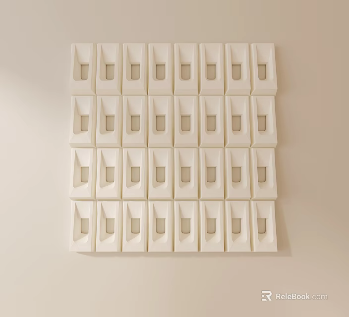 Gypsum Cornice Decorative Elements Neatly Arranged In Square Pattern On White Wall 3d model 