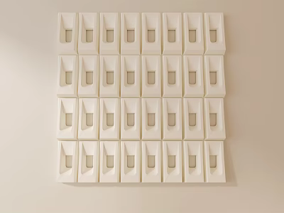 Gypsum Cornice Decorative Elements Neatly Arranged In Square Pattern On White Wall 3d model
