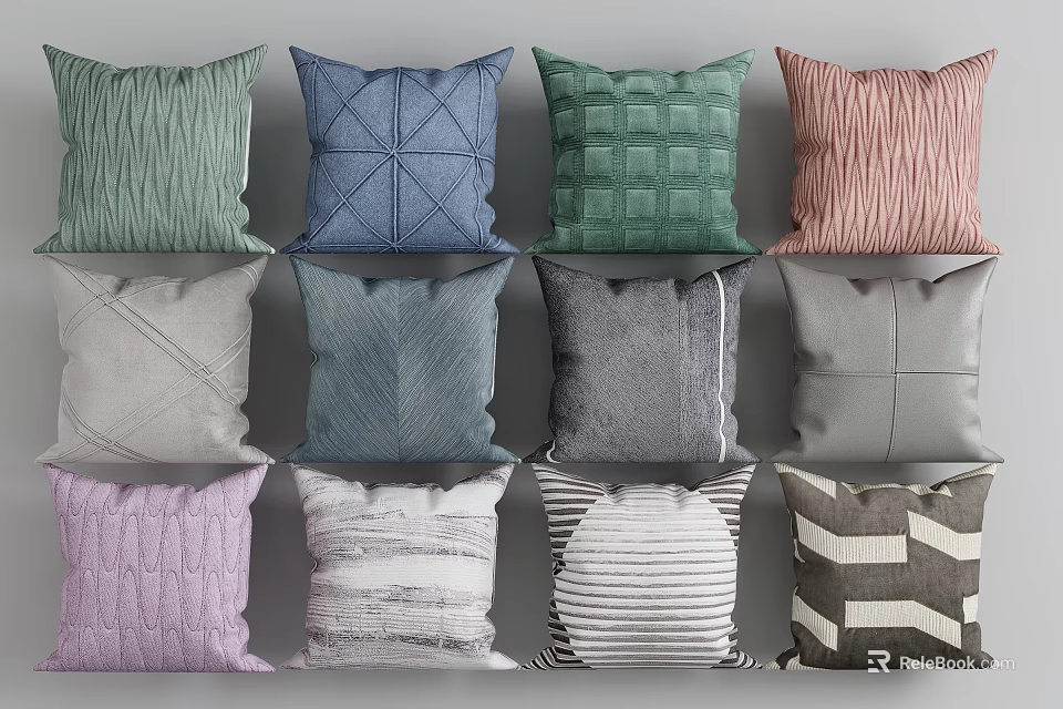 Decorative Throw Pillows With Various Colors And Patterns For Home Sofa Decor 3d model 