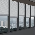 Modern Blinds on Large Windows with City View and Greenery in Spacious Interior 3d model