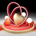 Decorative Red Gold Heart Shaped Rings With White Balls On Circular Platform