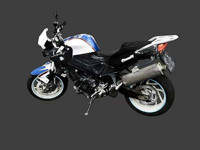 Blue And White Sport Motorcycle With Black Seat Silver Exhaust And Modern Body Design 3d model