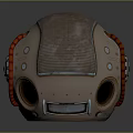 Mechanical Sphere 3D Model With Green Glowing Eyes Red Cables And Metallic Riveted Details Design