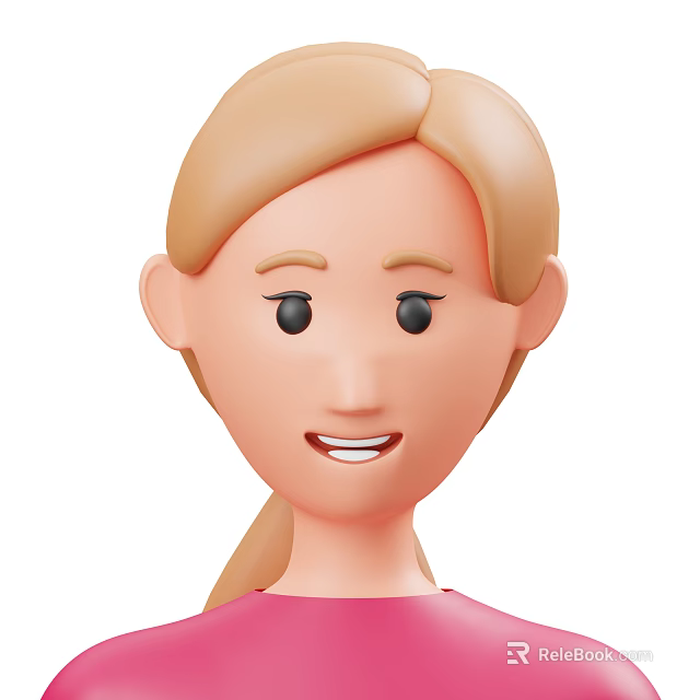 Cheerful Cartoon Woman with Blonde Hair Ponytail Wearing Pink Top Smiling Face 3d model 