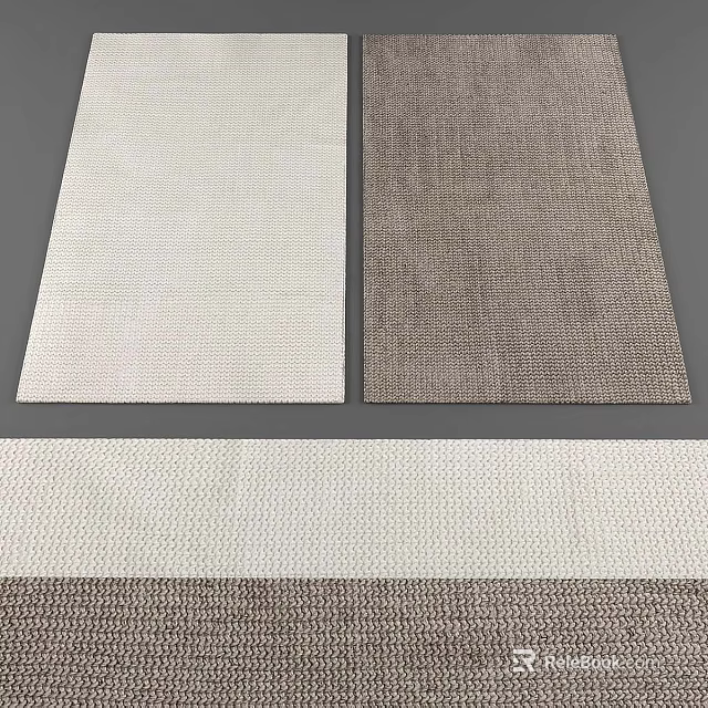 Modern Square Rugs with White and Brown Woven Texture for Home Decor 3d model 
