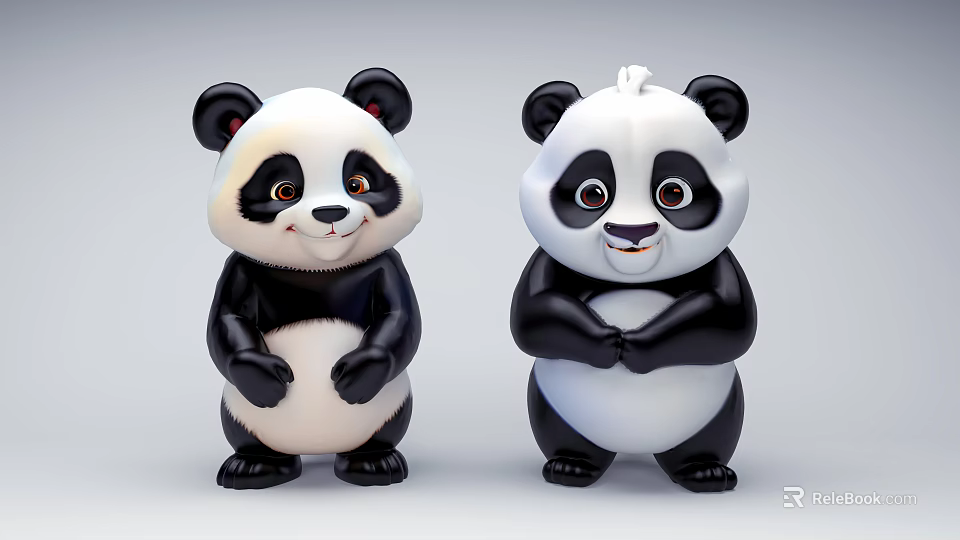 Cute Cartoon Panda Plush Toys With Smiling Faces And Standing Poses 3d model 