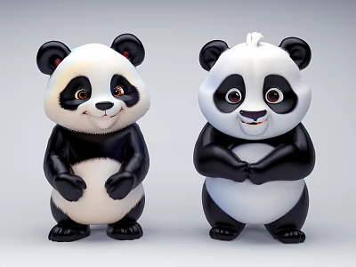 Cute Cartoon Panda Plush Toys With Smiling Faces And Standing Poses 3d model