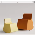 Yellow And Orange Leisure Chairs With Modern Geometric Design Against White Background