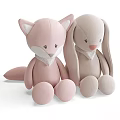 Adorable Pink Fox And Light Pink Rabbit Soft Plush Dolls With Bandana Sitting Together
