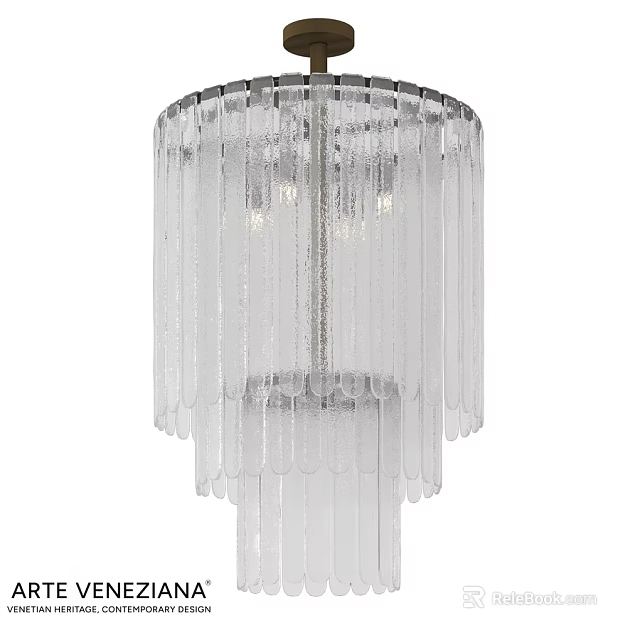 Elegant Modern Transparent Glass Chandelier With Hanging Strips And Metal Frame 3d model 