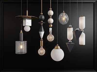 Various Modern Pendant Lights With Different Shapes And Designs For Home Decor 3d model