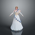 Elegant Detailed 3D Female Character In White Dress With Blue Gold Decorations