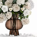 Elegant Brown Vase With White Roses Carnations Hydrangeas And Green Leaves