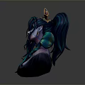 3D Female Bust Sculpture With Green Blue Hair Gold Star Headpiece And Blue Face Markings