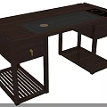 Dark Wood Tea Table with Drawers Open Shelves and Tea Tray Design