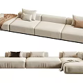 Beige Sectional Sofa Set With Multiple Cushions And Cozy Blanket Design 3d model