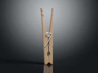 Practical Wooden Clothespin as Daily Household Item with Metal Spring and Smooth Surface 3d model
