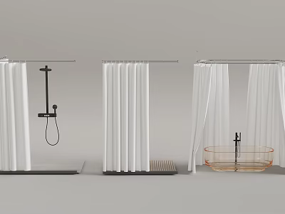 Modern Bathroom With White Shower Curtain Transparent Bathtub And Shower Fixtures 3d model