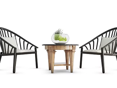 Modern Leisure Sofa Set With Black Frame White Cushions Wooden Coffee Table And Green Plants 3d model