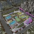 Modern School Campus Design With Classroom Buildings Green Roofs And Sports Field