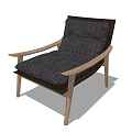 Modern Minimalist Accent Chair With Wooden Arms And Dark Fabric Upholstery